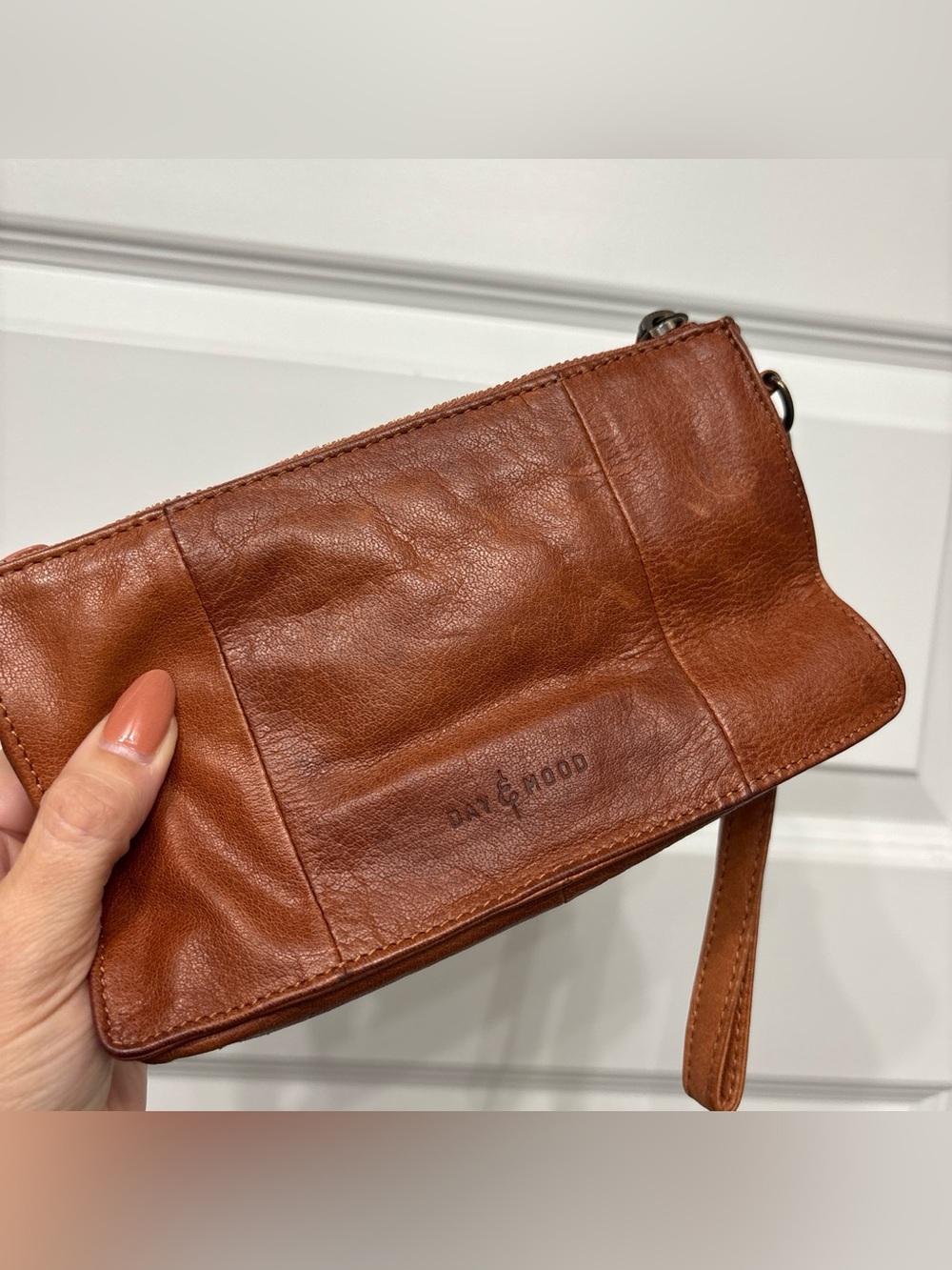 Day & Mood Anthropologie British Tan Leather Wristlet Clutch